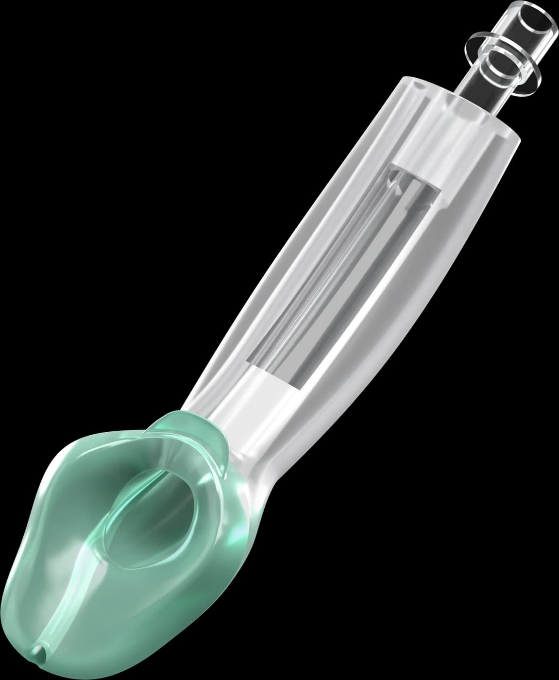 Render of the A/Z Airway, a curved translucent supraglottic airway with a frosted cuff
